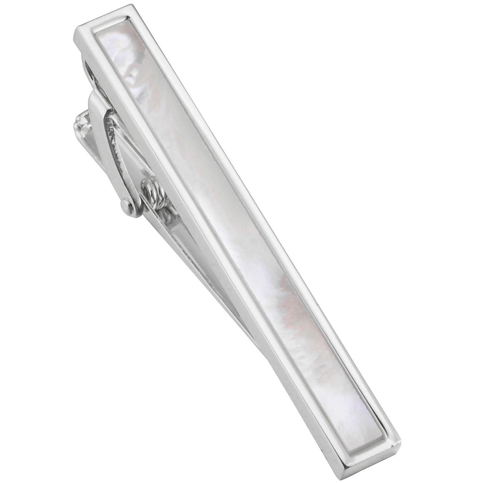 Jonwo Mother of Pearl Men Cufflinks and Tie Clip Set Regular Necktie Tie Bar Pin Cuff Links for Wedding Business Shirt Tie (Silver Tie Clip in Gift Case)