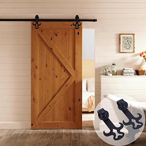 8FT Single American Country Tauren Style Black Sliding Rollers Barn Wooden Door Track Hardware Kit
