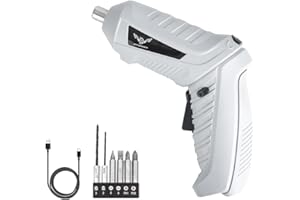 JENABOM Gray Electric Screwdriver, 3.6V Cordless Screwdriver Rechargeable with 6pcs Screwdriver Bit Set, Front LED Light, Flexible Shaft, Micro USB, Carrying Case, Easy for Small Home Projects