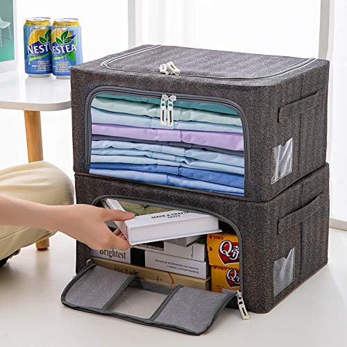 Foldable Clothes Storage Bins 2 Pack, Stackable Metal Frame Clothing