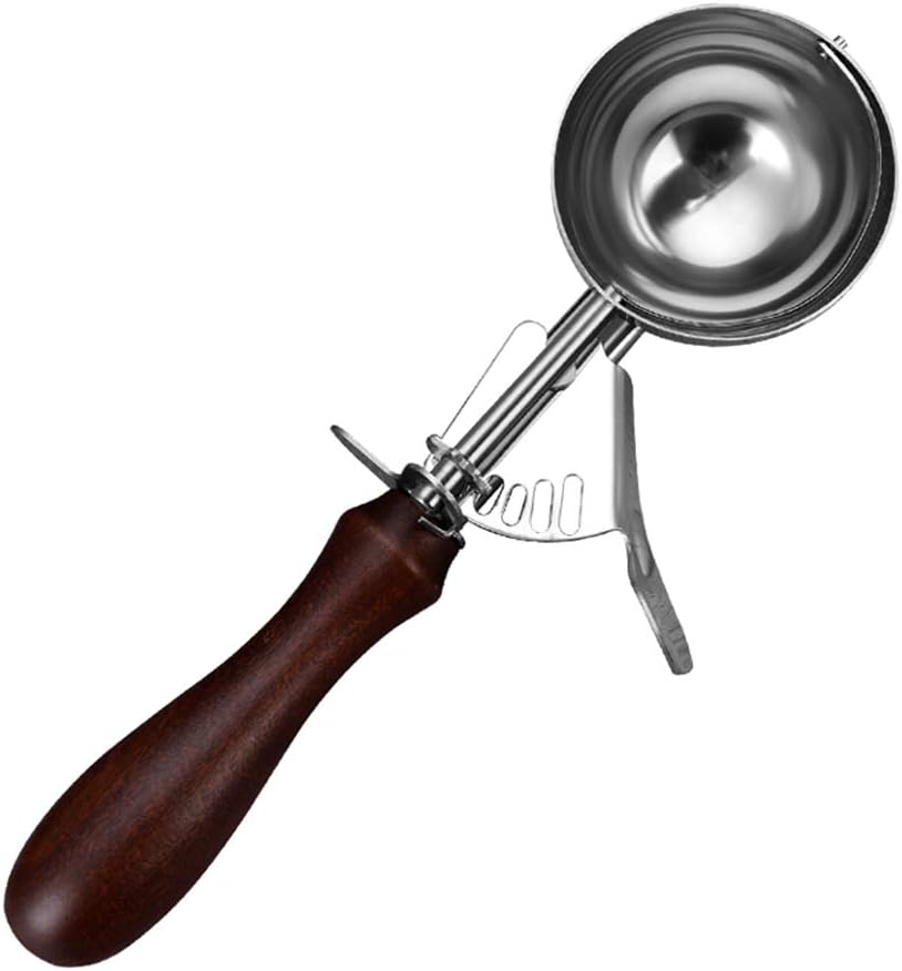 2.4 In Stainless Steel Ice Cream Scoop With Trigger,Nonstick Anti-Freeze Solid Wood Handle Kitchen Aid Tool Spade,Be Applicable for Cookie,Cupcake,Meatball,Melon Baller(Large)