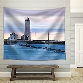 Lighthouse by The Seashore - Fabric Wall Tapestry Home Decor - 51x60 inches
