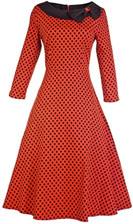 oppicong 1950's 3/4 Sleeve Wave Point Retro Vintage Dress with Defined Waist Design RedLarge
