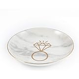Marble Ceramic Ring Dish - Engagement Gifts for Her, Jewelry Dish Ring Holder Jewelry Organizer with Golden Edged, Unique Wed