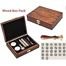 Luxury Vintage Alphabet Initial M Wood Gift Box Pack Engraved Wedding Invitation Classical Old-fashioned Antique Wax Seal Sealing Stamp Wax Sticks Melting Spoon Stamp Maker Gift Box Kit Set