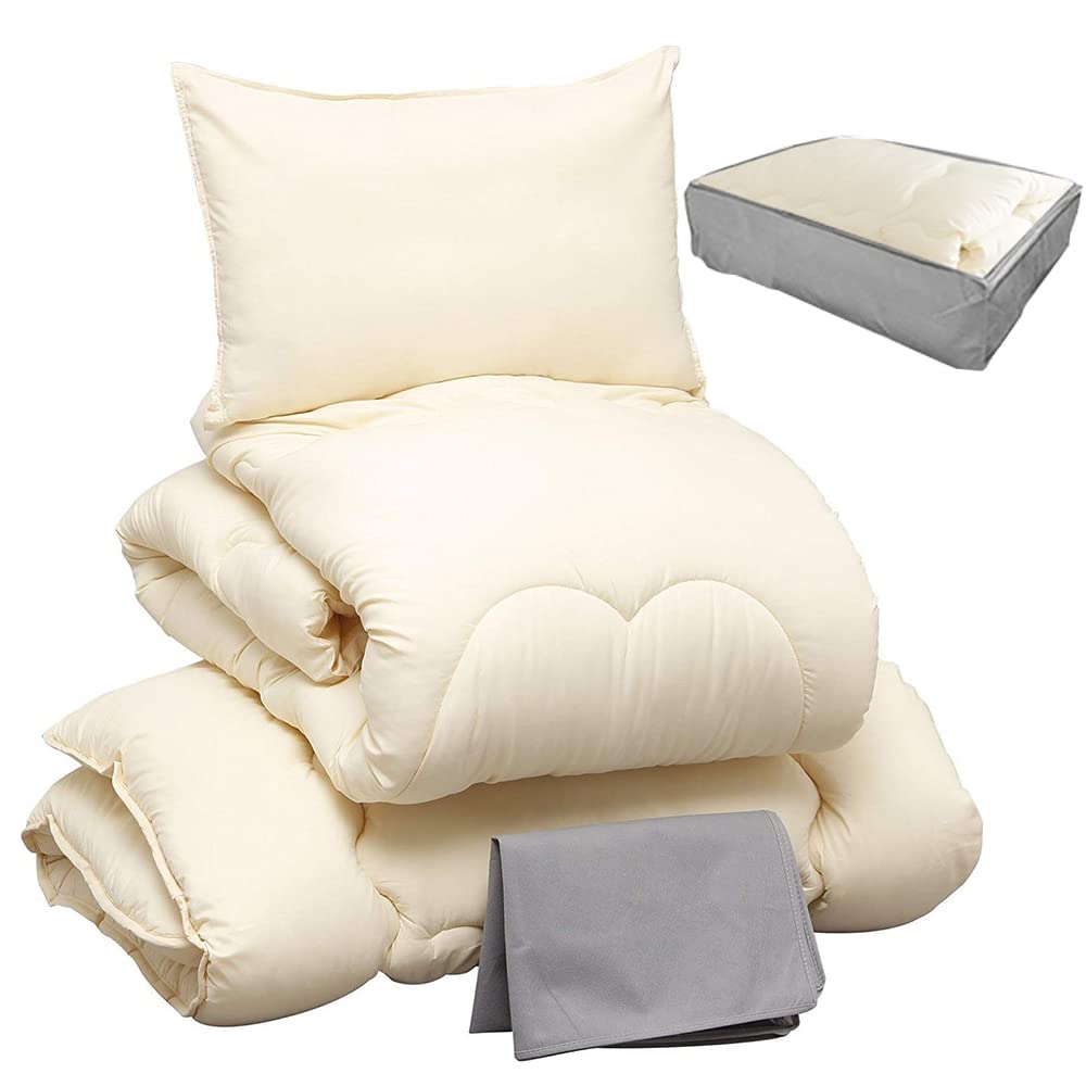 アイリスプラザ 丸ごと洗える布団4点セット シングル 中空ポリエステル綿採用 すっきり収納ケース付き しっとりなめらかピーチスキン加工 (掛け布団 敷布団 枕) アイボリー商品画像