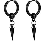 MALOYANVE Titanium Steel Cross Hoop Earrings Punk Cool Minimalist Cross Dangling Hanging Dangle Drop Huggie Hinged Hoop Cross Earrings for Men Women Gothic Jewelry (Black Spike)