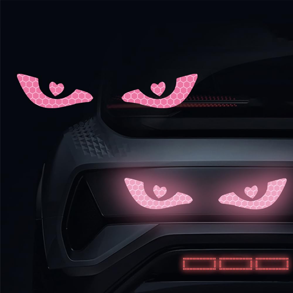Photo 1 of 1 Pairs Devil Eye Car Reflective Stickers,Funny High Intensity Night Safety Sign Window Decals for Truck Bumper Car Stickers (Pink)