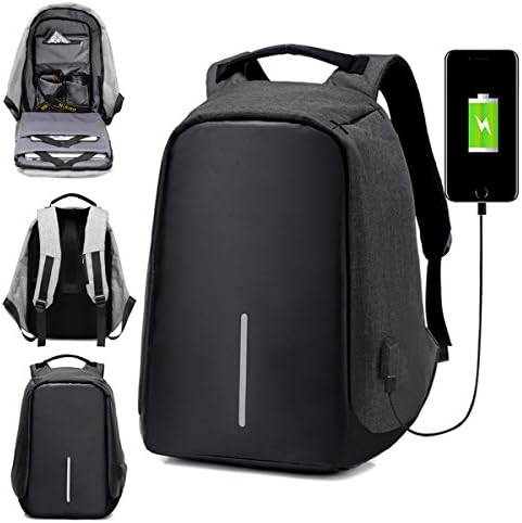 SENT CHARM Men Anti-theft Backpack Casual Travel Knapsack Student Laptop School Bag With USB Charging Port (black)