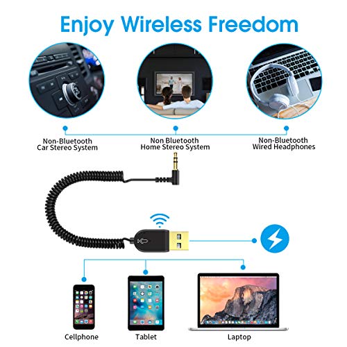 Bluetooth Receiver, Bluetooth Car Aux Adapter,TOPOINT Car Stereo Receiver with Built-in Microphone, Hands-Free Calling, 2 USB Ports Car Charger, 3.5mm Stereo Jack Adapter for Home Audio