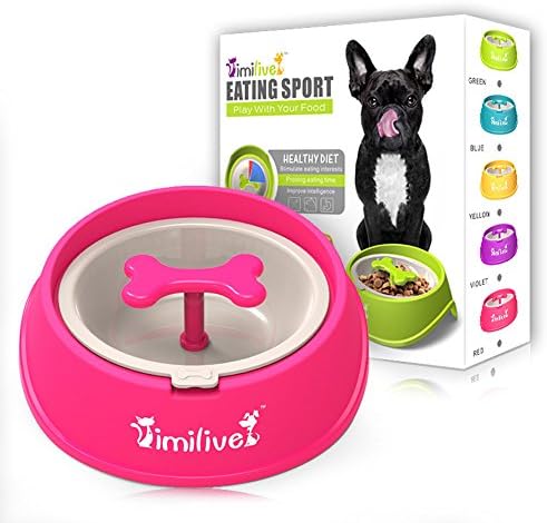 Vaxuia Pet Dog Bowls Interactive Fun Feeder Slow Bowl- Bone Shaped Rotating Anti-Choke Slow Eating- Healthy Design Eating Sport Bowl(Red S)