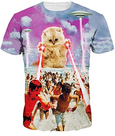 ColorFino Unisex Funny 3D Printing Alien Cat T-Shirt Hipster Clothing