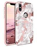 BENTOBEN Dual Layer Heavy Duty Protective Shockproof Rugged Bumper Cute Girl Women Phone Case Cover with Marble Design for iPhone XS 2018 / X 2017 (5.8 Inch) - Rose Gold / Pink