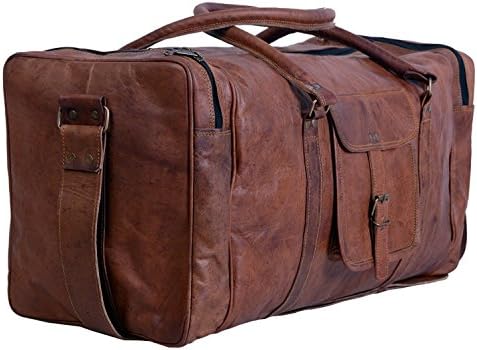 ganpati handicraft 24" leather duffel gym sports weekender travel bag for men