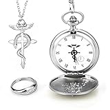 Topwell Full Metal Alchemist Pocket Watch Necklace Ring Edward Elric Anime Cosplay Gift