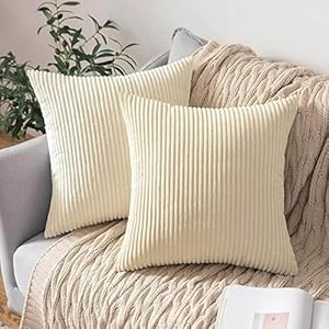 KELINFONG 18x18 Pillow Covers Set of 2, Soft Corduroy Boho Striped Throw Pillow Covers,Cushion Case,Decorative Pillow Covers for Living Room Home Decor Cushion Farmhouse