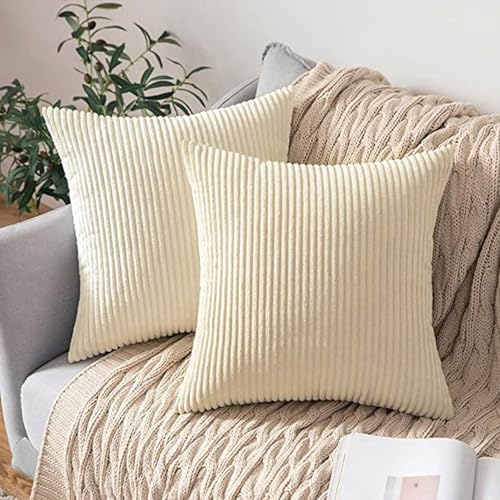 KELINFONG 18x18 Pillow Covers Set of 2, Soft Corduroy Boho Striped Throw Pillow Covers,Cushion Case,Decorative Pillow Covers for Living Room Home Decor Cushion Farmhouse