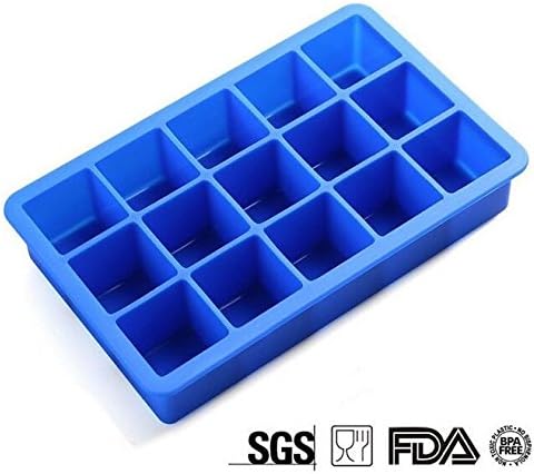 Mdairc 15 cubes FDA Silicone Ice cube tray, BPA free, Durable and not temerature sensitive (Blue)