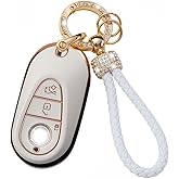 KULCSOK Key Fob Cover Compatible with Mercedes C Class S Class MB GLC EQS EQE 300 350 450 500 560 580 2020-2024 TPU Key Case Protector Bling Keychain 3 Buttons A White