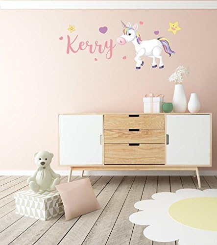 Nursery Wall Stickers Custom Unicorn Name Hearts Stars Rainbow Wall Art Decor Decal Wallpaper Mural Kids Children's Bedroom