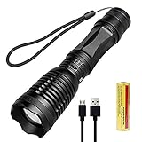 iVict LED Tactical USB Rechargable Flashlight,Super Bright 1800 Lumens Handheld Portable Zoomable Waterproof Flashlight,5 Light Modes for Camping and Hiking