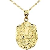 Animal Kingdom Bold 14k Yellow Gold Sparkle-Cut Lion Statement Pendant Necklace (Small)