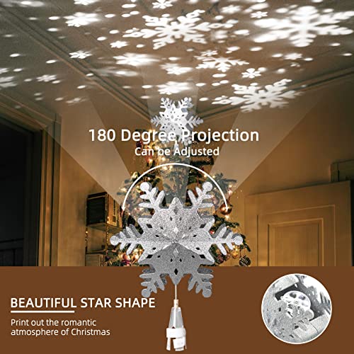 Christmas Tree Topper Lighted Snowflake, 3D Hollow Silver Snowflake