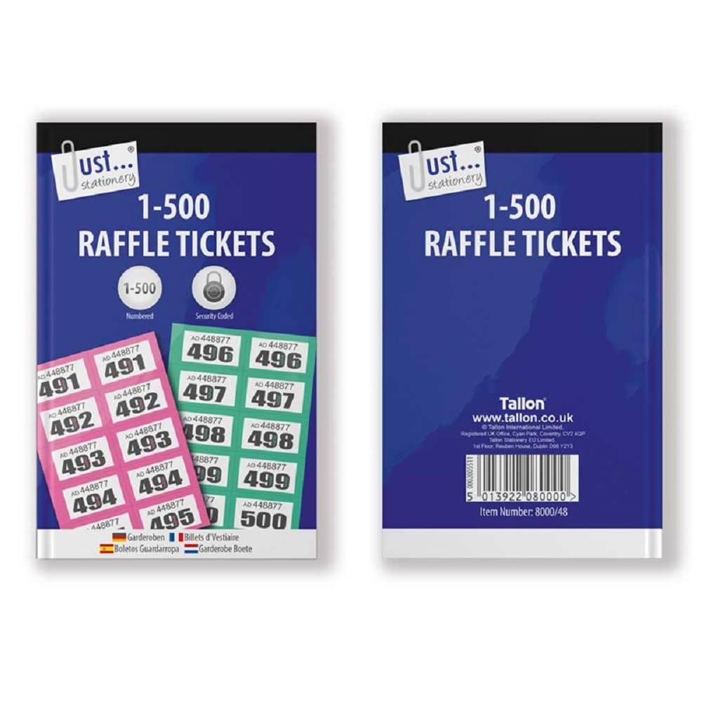 1-500 Cloakroom Draw Raffle Tombola Numbered Tickets Book Fetes School Office