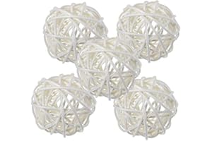 zorpia 5 Pieces Wicker Rattan Balls Decorative Orbs Vase Fillers for Craft, Party, Wedding Table Decoration, Baby Shower, Aromatherapy Accessories (White, 4 Inch)