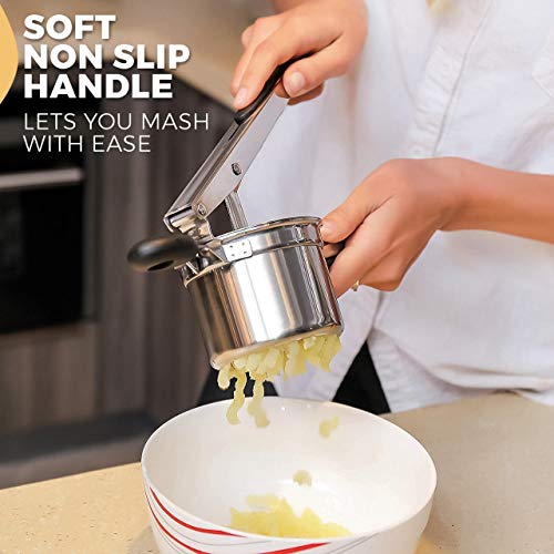Stainless Steel Potato Ricer with Multi-Function Vegetable Peeler, Potato Stainless Steel Grinder for Mashed Potatoes, Fruits and More- 3 Interchangeable Discs, 2 Pack (Potato Ricer + Potato Peeler)