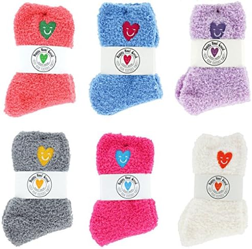 Happy Heel Good Fuzzy Socks, Set of 6 Assorted Colors