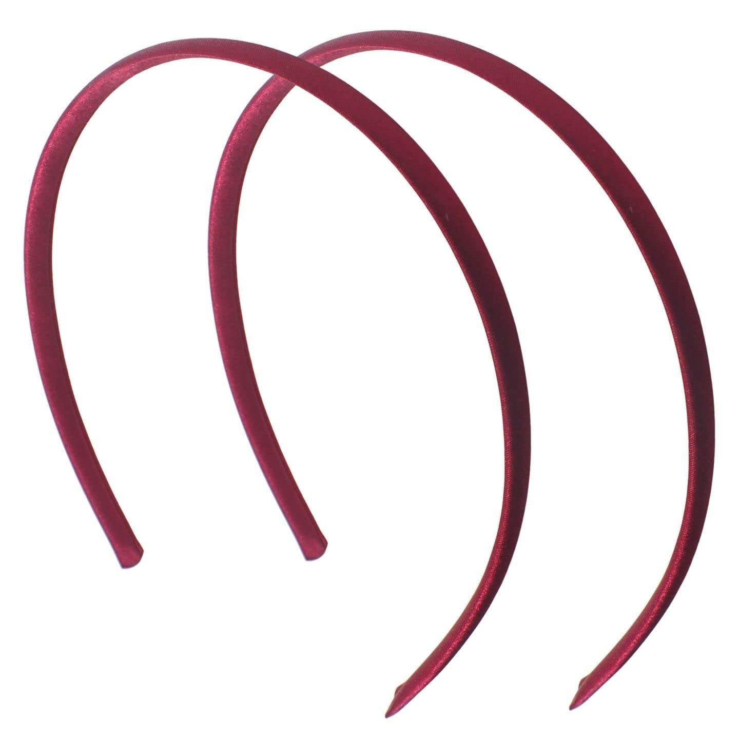 Topkids Accessories 2x Thin Satin Hair Bands Headbands Alice Bands Girls Women Kids Hairband Head Band Adult Party Bag Fillers Bridesmaid Festival 1cm 0.4" (Burgundy)