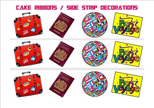 Novelty Bon Voyage Leaving Good Luck Mix Edible Icing Cake Ribbons