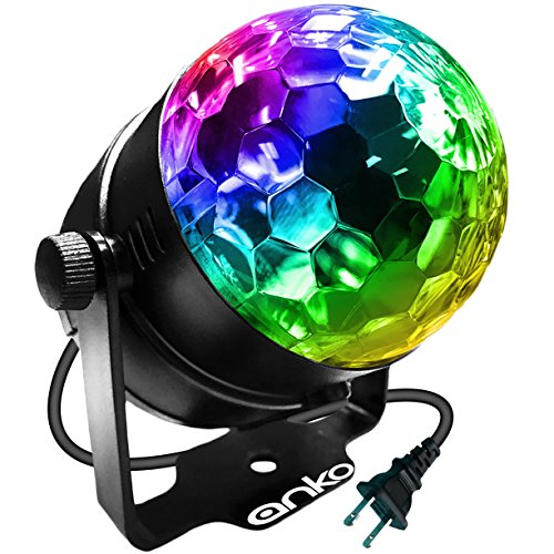 ANKO Mini LED Stage Magic Light, 7 Color Changes Sound Active RGB Mini LED Rotating Magic Ball Lights For KTV, Party, Wedding, Show, Club Pub Disco DJ And More(BLACK) (1 PACK)