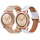 TOROTOP Compatible with Galaxy Watch 42mm Bands Women,2 Pack 20mm Leather Band + Stainless Steel Metal Business Replacement Bracelet Strap for Galaxy Watch 42mm Watch Rose Gold/Garmin Vivoactive 3
