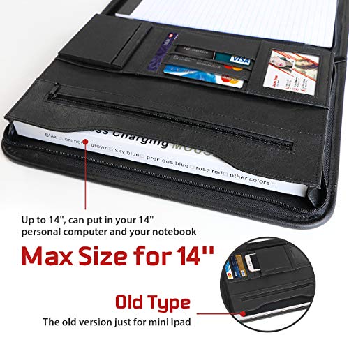Tyson Padfolio, Resume Portfolio/Business Portfolio, PU Leather Document Storage, Zippered Portfolio Binder with Writing Pad, Card Holder & Phone Slot (Black PU)