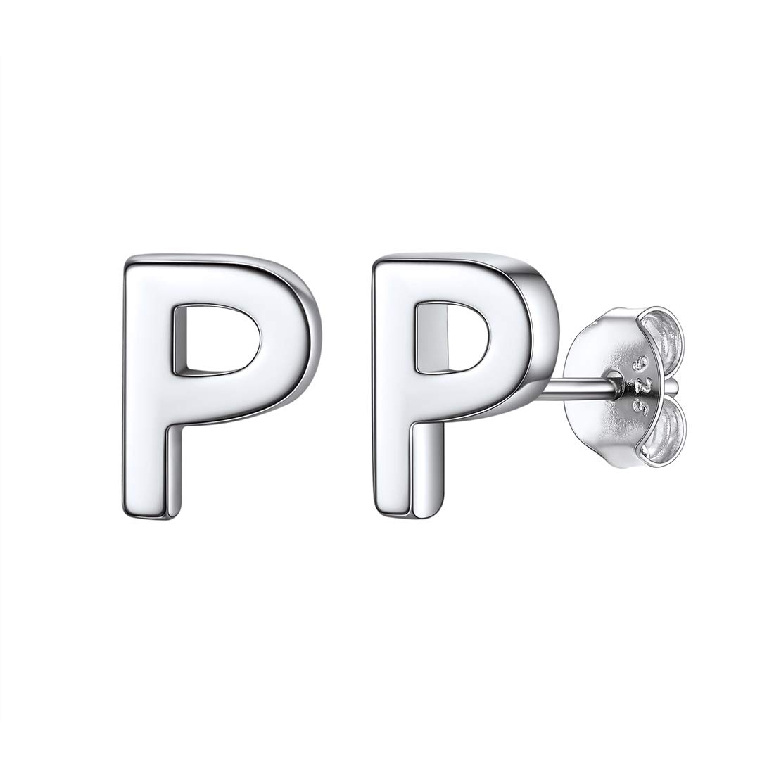 ChicSilver Sterling Silver Letter P Initial Earring Studs for Women Mum Daughter Minimalist Jewelry — image 1