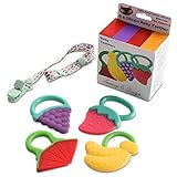 TEETHING TOYS TEETHERS FOR BABIES BABY GIFT SET SOFT ECO FRIENDLY SILICONE FRUIT TEETHER TEETHING RELIEF FOR INFANTS BPA FREE FREEZABLE DISHWASHER SAFE WITH PACIFIER CLIP FOR BABIES