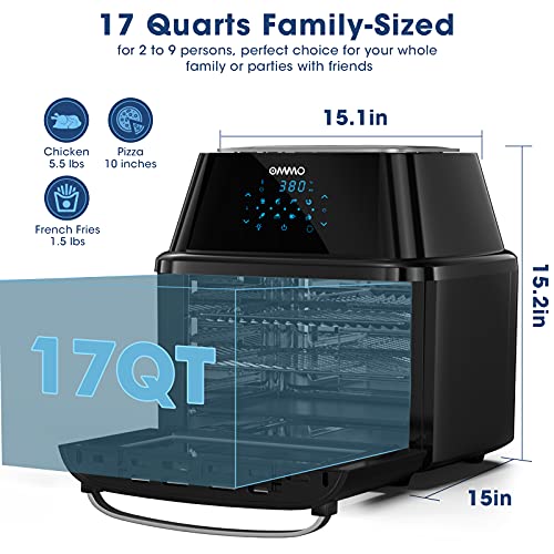 OMMO Air Fryer Oven, 17 Quarts 1800W Air Fryer Toaster Oven, 8 Presets
