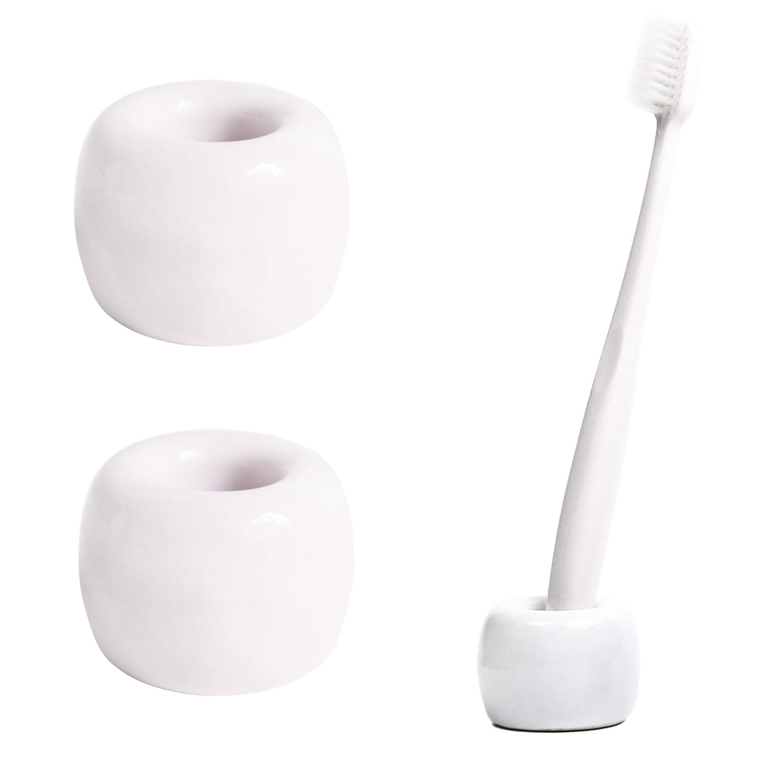 2 Pcs Ceramic Toothbrush Holder Stand, Mini Handmade Couple Toothbrush Storage, Can be used as a pen holder (White)