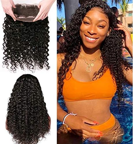 Deep Wave 360 Frontal With Baby Hair Only 9A Pre Plucked Bleached Knots Swiss Lace Front Top Full Head Short 130 Density Brazilian Curly Wet And Wavy Thick Virgin Unprocessed Remy Human Hair 10 Inch