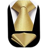 HISDERN Ties for Men Solid Houndstooth Neckties Handkerchief Formal Business Tie & Pocket Square Set Wedding Party