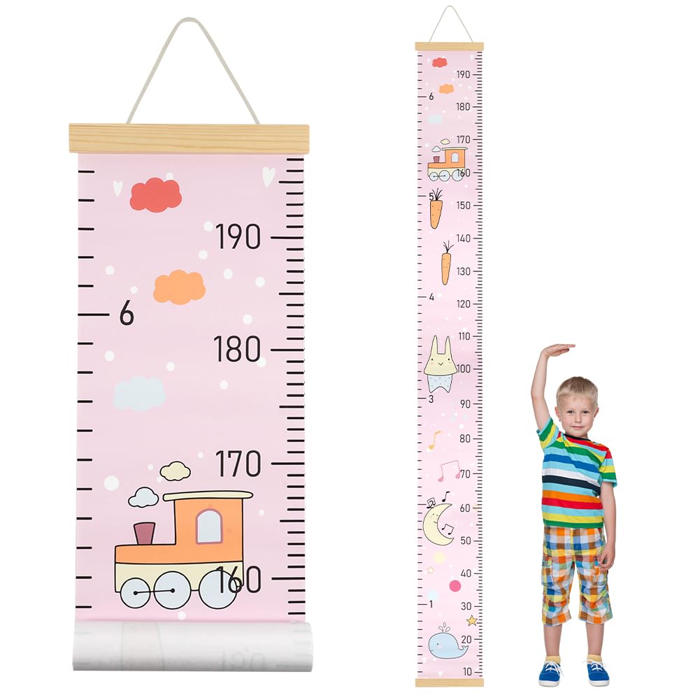 Aolso Baby Height Growth Chart, Wall Hanging Growth Chart Removable Canvas and Wood Measuring Ruler for Baby, Measuring Ruler for Baby Toddler Bedroom Nursery Wall Decoration 77''* 8''-Rabbit — image 1
