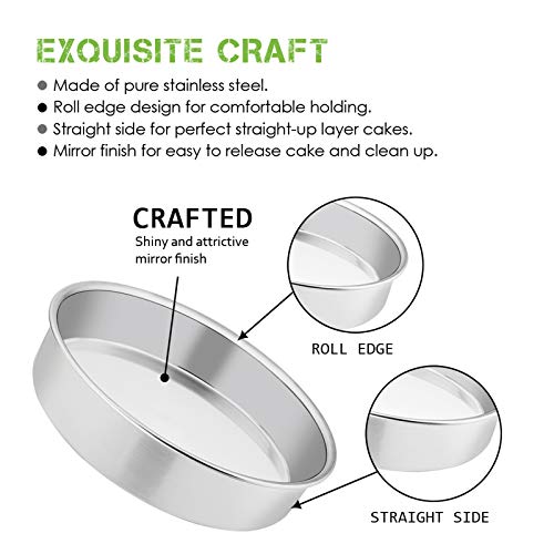 9½ Inch Cake Pan Set of 3, Efar Stainless Steel Round Cake Baking Pans
