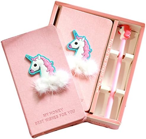 Funkeet Unicorn Notebook Set Journal Gel Pen Set Handmade Stationery Back to School Supplies Traveler Diary Unicorn Gifts for Girls Kids(Unicorn-A)