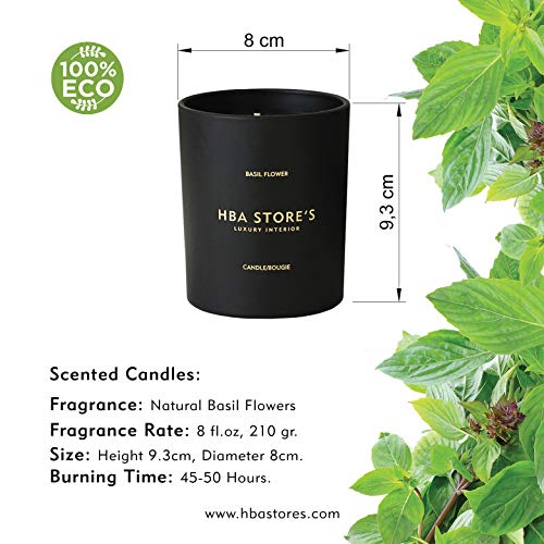 Scented Candles Soy Candle, Anxiety Reducer Basil Flowers, Aromatherapy Organic Massage Candles, Clean Long Burning, Hand Poured Natural Soy Wax, Strong Fragrance For Home Decoration