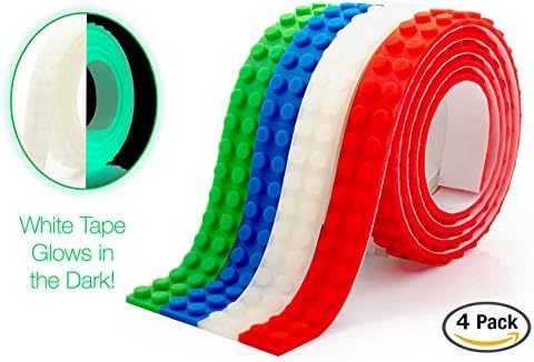 Tape for Lego Building Blocks 4-Pack Includes 1 Roll of Glow in the Dark Compatible with Major Brands by Brick Buddy