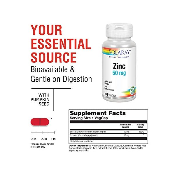 Solaray Zinc 50mg Immune Support Supplement, Bioavailable Chelated Zinc