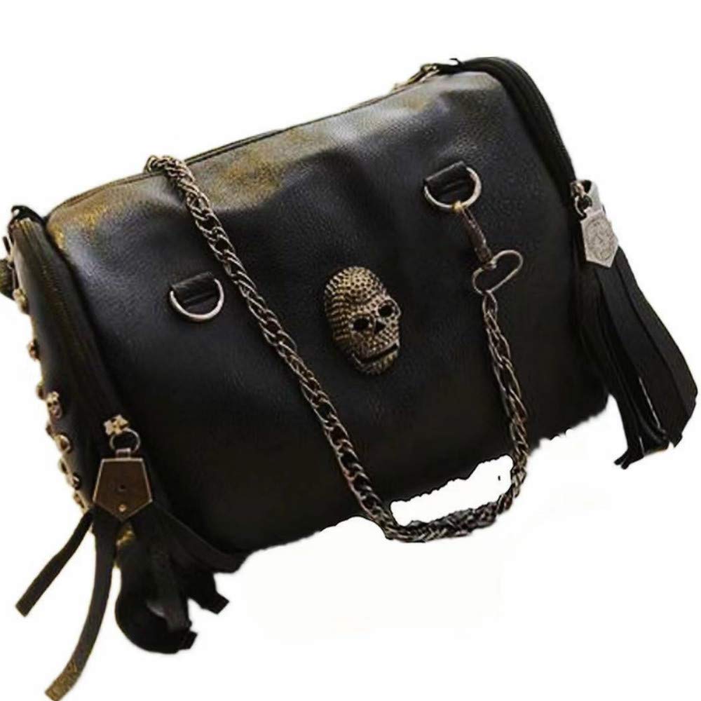 Dayfine Women's Fashion Hip Hop Handbag Punk Skull Rivet Tassel Bucket Bag Shoulder Bag Messenger Shopping Party Bag