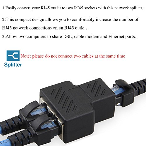 RJ45 Splitter Adapter, DISDIM 1 to 2 Port USB to RJ45 Socket Adapter Interface Ethernet Cable 8P8C Extender Plug LAN Network Connector for Cat5, Cat5e, Cat6, Cat7